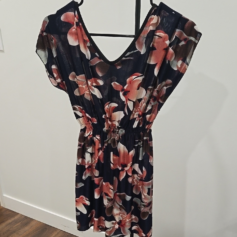 Floral Black and Pink Long Top Or Very Short Dress
